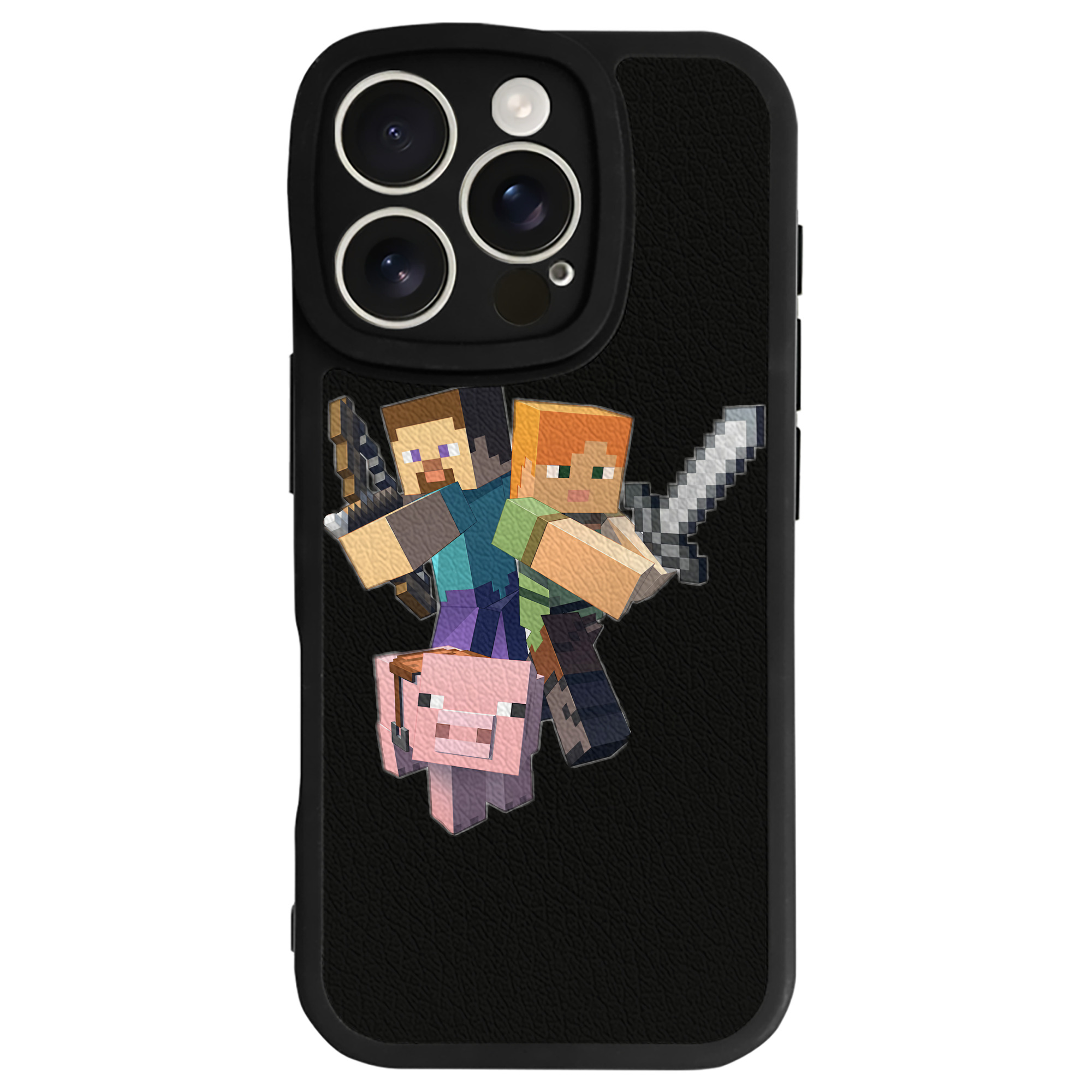 （画像用） マインクラフト ブロックの世界 Minecraft MC Block world 【iPhone 16シリーズ対応】シリコンスマホケース（レザー調） 材質：シリコン